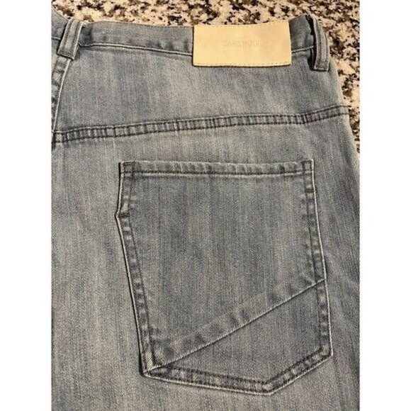 Zanerobe Mens Skinny Fit Jeans 38x32 Light Wash Denim Knee Panel Button Fly Y2K - Picture 9 of 10